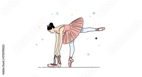 Graceful Ballerina Preparing For Practice: A Dreamy Ballet Illustration