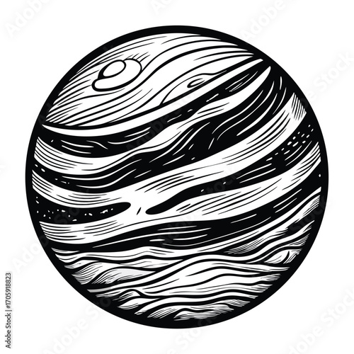 Distorted planet in black and white shows abstract wavelike structures, revealing its transparent background