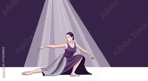 Graceful Dancer Illuminated Within The Theatrical Spotlight Displaying Poise and Elegance