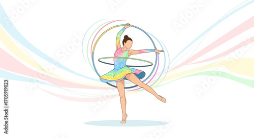 Graceful Gymnast Performing With Hoops In Dynamic Colorful Illustration Design