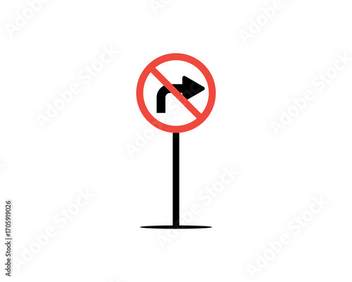 Flat vector illustration of a traffic sign showing a prohibition of right turn.
