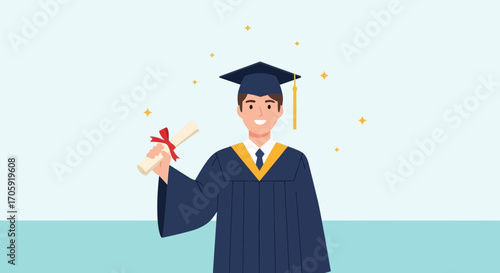 Graduate Celebrates Milestone, Achievement Symbolized By Diploma And Academic Attire