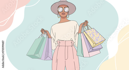 Fashionable Woman Holding Shopping Bags, Ready For A Luxurious Retail Experience