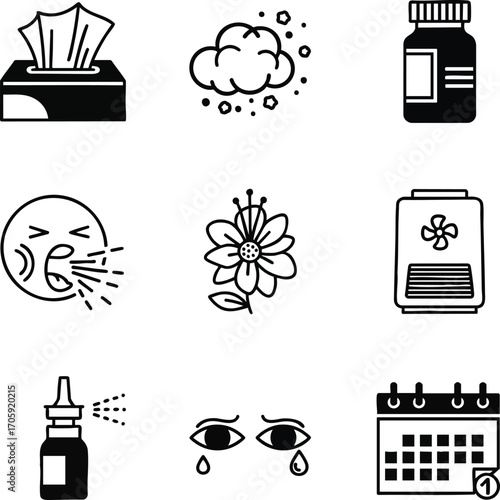 Illustration of seasonal allergies, symptoms, and remedies