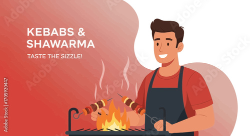 Grilling Kebab and Shawarma: A Mouthwatering Artistic Illustration for Culinary Delights