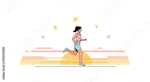 Female Athlete Running Against Vibrant Sunset Sky During Her Morning Workout Session