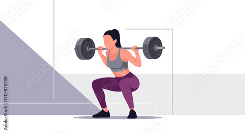 Female Athlete Performing Barbell Squat Exercise in Modern Minimalist Illustrated Style