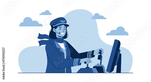 Female Pilot Joyfully Navigating The Skies And Ready For Its Journey Destination