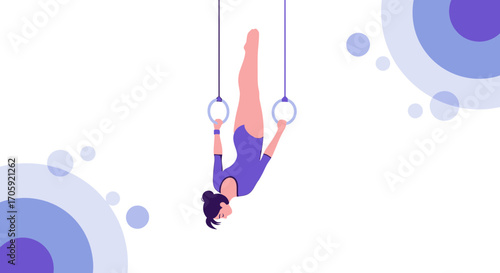 Gymnast Performing Inverted Ring Routine, Isolated On White Background, Artistic Gym