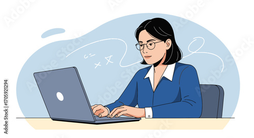 Female Professional Focused On Analysis And Information Processing On A Computer