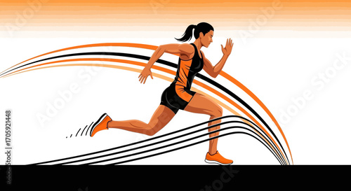 Female Sprinter In Action Racing Towards The Finish Line, Energetic And Dynamic