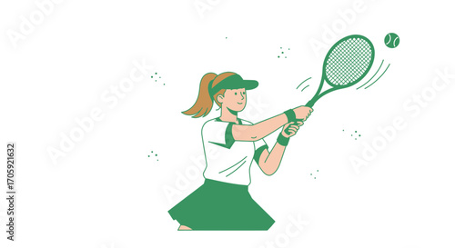 Female Tennis Player Preparing To Hit A Ball During A Match On White Background