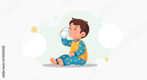 Happy Child Drinks Milk from Glass, Capturing Healthy Diet and Childhood Moments