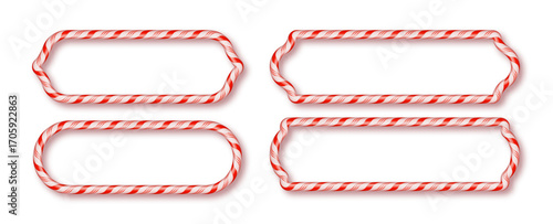 Xmas candy cane border. Striped red and white lollipop frame Christmas vector template PNG