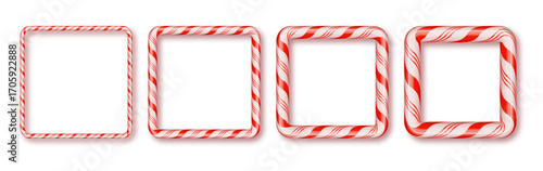3D Christmas candy cane square frame set. Christmas striped border with lollipop pattern vector PNG