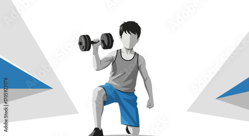 Fitness Athlete Performing Strength Training Exercises with Dumbbell in Dynamic Illustration