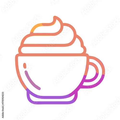 Cartoon coffee cup with whipped cream in gradient colors  