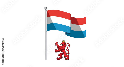 Luxembourg Flag with Coat of Arms Waving Against White Background A Patriotic Symbol