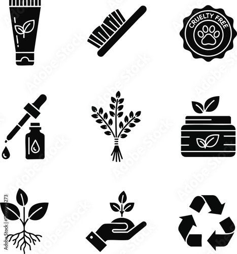 Set of black and white organic and natural cosmetic icons