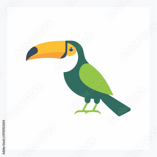 Colorful Toucan Bird With Orange Beak On White Background