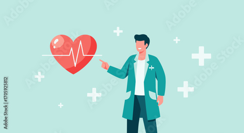Healthcare Professional Explaining Cardiology With The Use Of Medical Heart Symbol