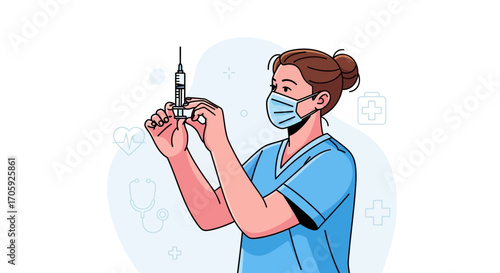 Healthcare Professional Preparing Vaccine, Illustrating Medical Treatment Procedures