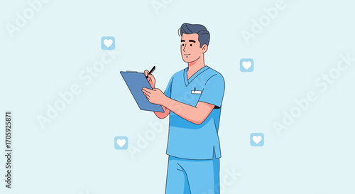 Healthcare Professional Recording Patient Data and Showing Appreciation in Illustration Form