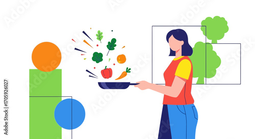 Healthy Culinary Art Depicting Food Preparation and Nutritional Concepts Clearly