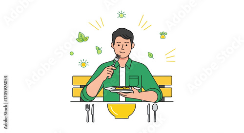 Healthy Eating Choices: A Man Enjoying Nourishing Plant Based Food Outdoors