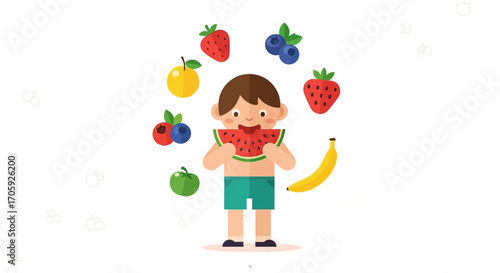 Healthy Kid Enjoying Fresh Fruit and Watermelon for a Balanced Nutritional Lifestyle