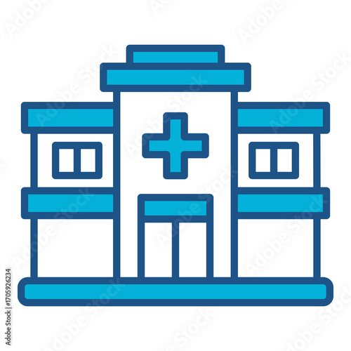 Clinic Icon In Blue Monochrome Flat Design, Vector Illustration