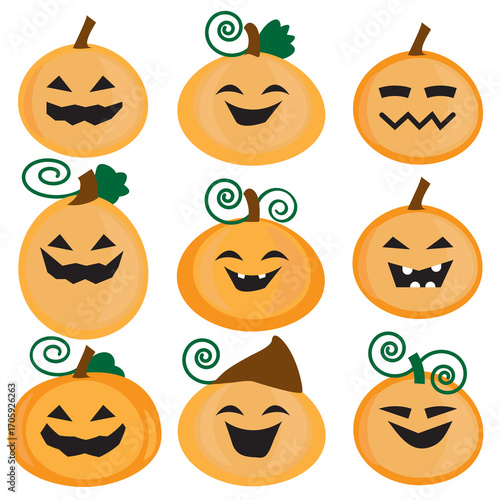 Set of Halloween pumpkin smiles