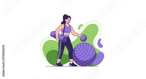 Healthy Living: A Young Woman Ready For Fitness and Exercise Training Illustration