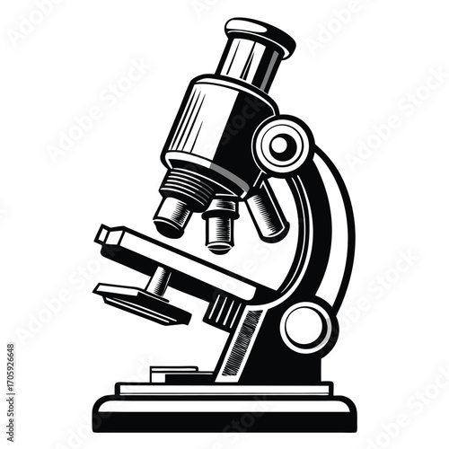 A monochrome microscope stands ready for scientific exploration and meticulous analysis within the laboratory setting