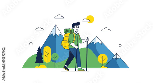 Hiking Adventure: A Vector Illustration Depicting Nature Exploration and Outdoor Activities