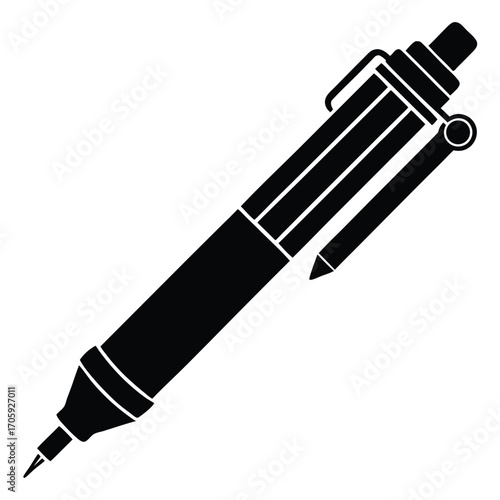 Detailed black drawing displays the distinct features of a mechanical drafting pen
