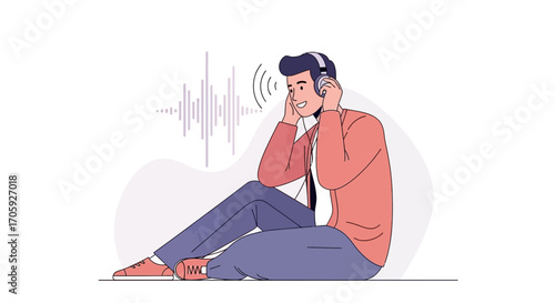 Joyful Listener: A Person Enjoying Audio Through Headphones While Sitting On The Floor