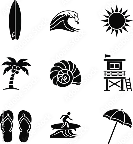 Summer beach vacation icons