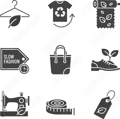 Sustainable fashion concept illustration featuring various elements. Depicts clothing, eco-friendly materials, and design elements