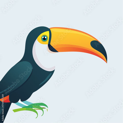 Toucan Bird With Orange Beak On Branch