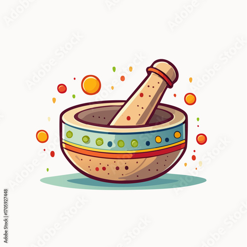 Brown Mortar And Pestle with Colorful Dots