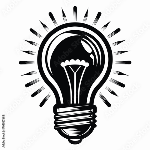 Shining lightbulb is glowing with radiating rays, creating an eyecatching design for ideas