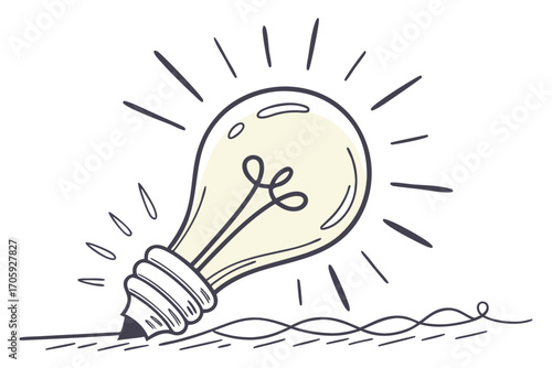 Lightbulb with handdrawn lines illuminates the paper, creating a metaphor for creative inspiration