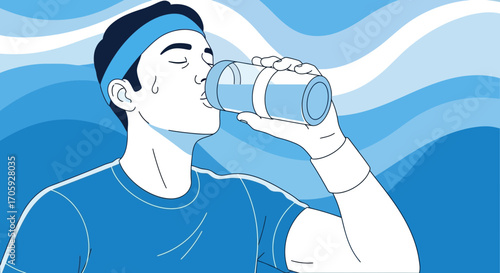 Hydration And Well-being: A Man Quenches Thirst With Refreshing Water Intake