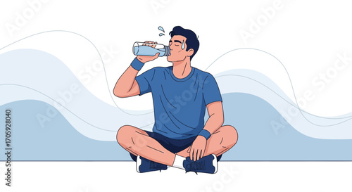 Hydration And Wellbeing: An Athlete Refreshes With Water During A Workout