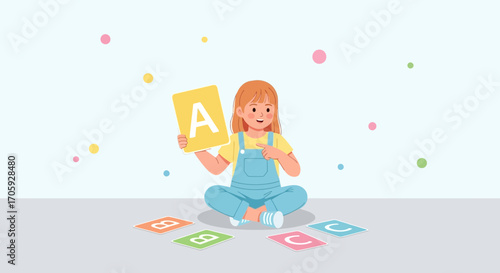 Illustration Of A Child Learning With Alphabet Cards For Educational Purposes
