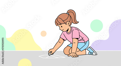 Illustration Of A Girl Drawing With Chalk Giving A Sense Of Childhood Memories