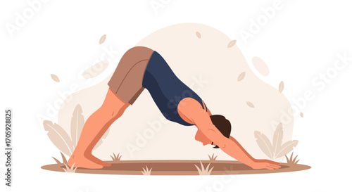 Illustration Of A Yoga Pose Featuring A Figure Practicing Downward-Facing Dog