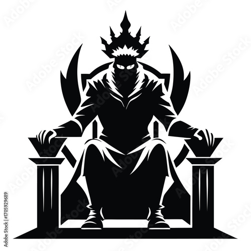 Silhouette depicts a mysterious king figure on a royal throne with spiky crown