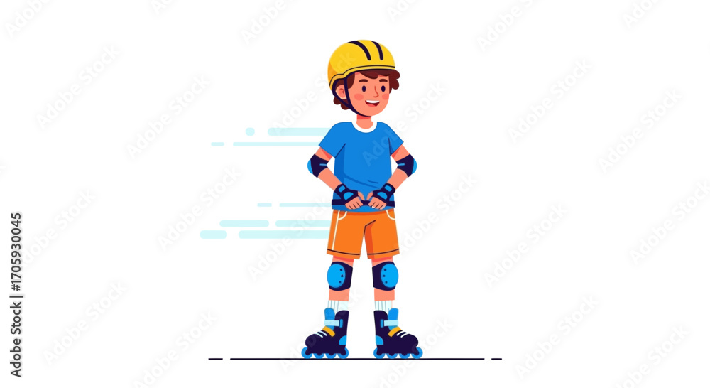 Fototapeta premium Joyful Young Person Ready For Roller Skating Adventure, Smiling, Protected And Safe
